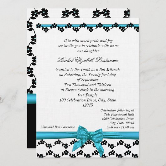 Lissabon und Blume Bat Mitzvah Einladung (Vorne/Hinten)