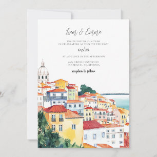Lissabon Wasserfarben Ziel Hochzeit Einladung