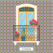Lissaboner Hausfenster mit Pflanze und Fliesen Aufkleber (Vorderseite)