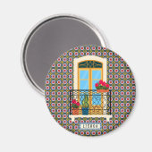 Lissaboner Hausfenster mit Pflanze und Fliesen Magnet (Vorderseite/Rückseite)