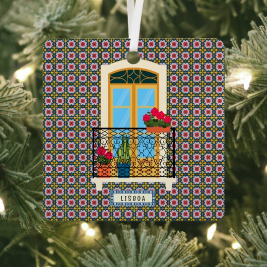 Lissaboner Hausfenster mit Pflanze und Fliesen Ornament Aus Metall (InSitu)