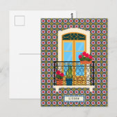Lissaboner Hausfenster mit Pflanze und Fliesen Postkarte (Vorne/Hinten)