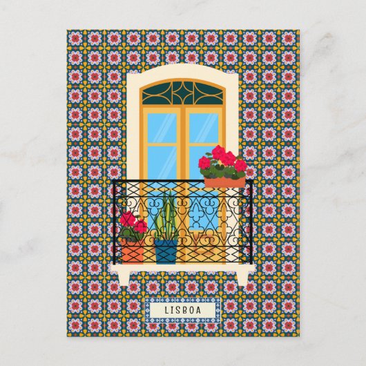 Lissaboner Hausfenster mit Pflanze und Fliesen Postkarte (Vorderseite)
