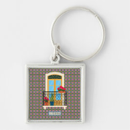 Lissaboner Hausfenster mit Pflanze und Fliesen Schlüsselanhänger