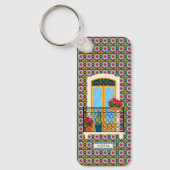 Lissaboner Hausfenster mit Pflanze und Fliesen Schlüsselanhänger (Vorderseite)