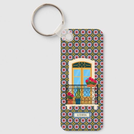 Lissaboner Hausfenster mit Pflanze und Fliesen Schlüsselanhänger (Vorderseite)