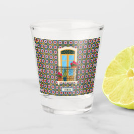 Lissaboner Hausfenster mit Pflanze und Fliesen Schnapsglas