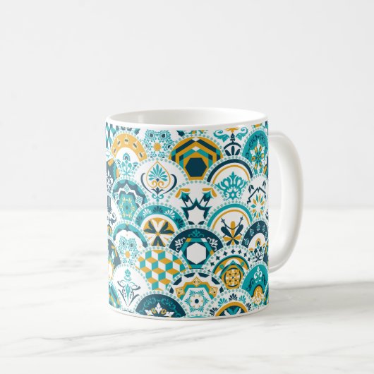 Lissabonner geometrischer Azulejo-Fliesenmuster, P Kaffeetasse (VorderseiteRechts)