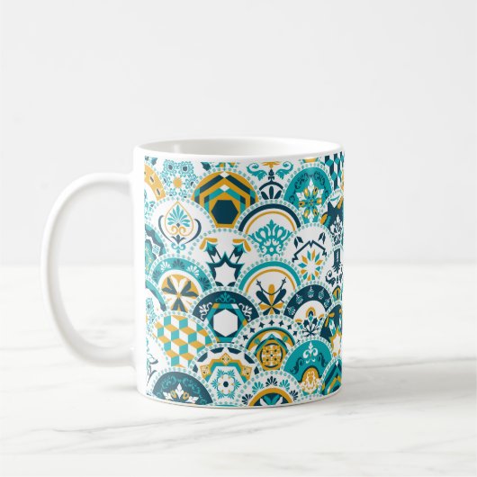 Lissabonner geometrischer Azulejo-Fliesenmuster, P Kaffeetasse (Links)
