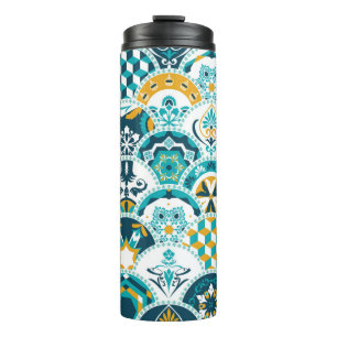 Lissabonner geometrischer Azulejo-Fliesenmuster, P Thermosbecher