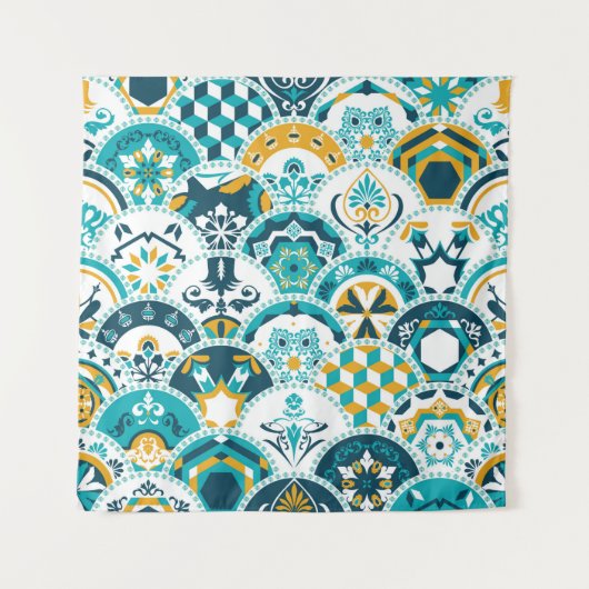 Lissabonner geometrischer Azulejo-Fliesenmuster, P Wandteppich (Vorderseite)