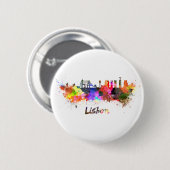 Lissabonner Skyline in Aquarellfarben Button (Vorne & Hinten)