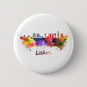 Lissabonner Skyline in Aquarellfarben Button