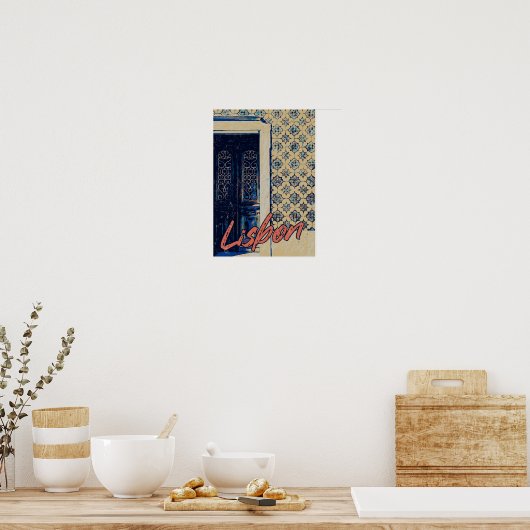 Lissabonner Tür und Fliesen - Beispiel Portugal Poster (Küche)