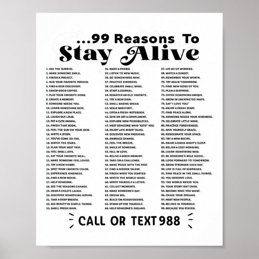 List Of 99 Reasons To Stay Alive - Mental Health A Poster (Vorne)