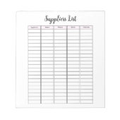 Liste der Anbieter kleiner Unternehmen Notizblock (Vorderseite)