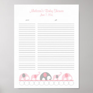 Liste der Babyduschgeschenke mit rosa und grauen E Poster