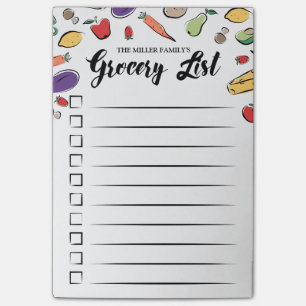 Liste der Doodled Checkbox-Lebensmittel Post-it Klebezettel