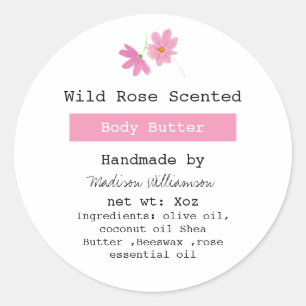 Liste der handgefertigten Body Butter Rosa Blumenz Runder Aufkleber