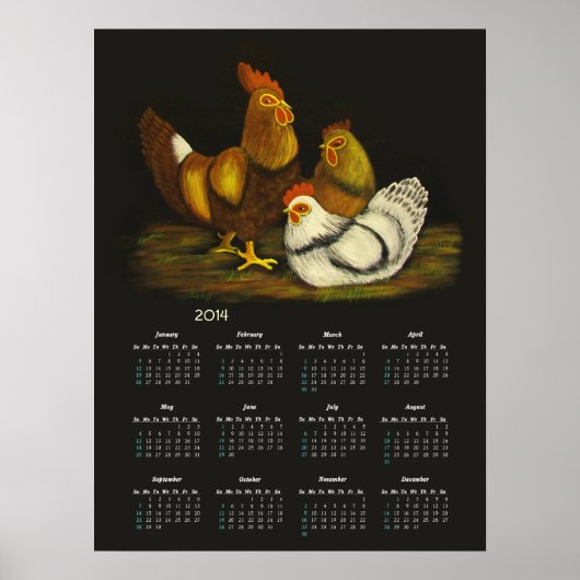 Liste der Hühner-Kalender ~ Druck Poster (Vorne)