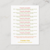 Liste der Inhaltsstoffe von Blumenfrühlingsseife Visitenkarte (Rückseite)