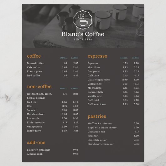 Liste der Kaffee-Getränke (Rückseite)