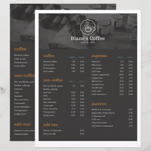 Liste der Kaffee-Getränke (Vorne/Hinten)