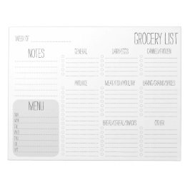 Liste der Lebensmittelgeschäfte für Wochenmahlzeit Notizblock