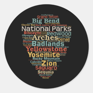 Liste der Nationalparks USA Wortwolken Kunst Campi Runder Aufkleber