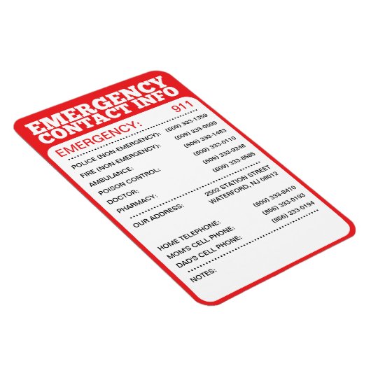 Liste der Notfallkontakte Magnet (Rechte Seite)