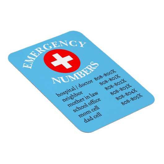 Liste der Notrufnummern auf blau Magnet (Rechte Seite)