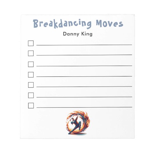 Liste der Personalisierten Aufschläge Notizblock (Vorderseite)