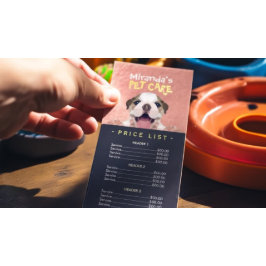 Liste der Preise für die Pflege von Haustieren mit Werbekarte