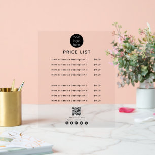 Liste der Preise für Firmenlogos QR Code Social Me Acrylschild