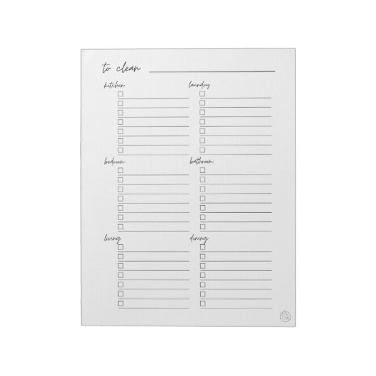 Liste der Reinigungseinrichtungen nach Zimmern Notizblock (Rotiert)