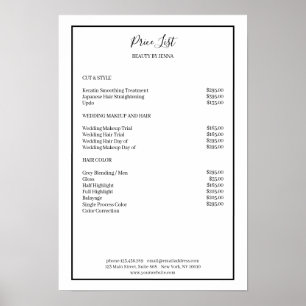 Liste der schlichten weißen schwarzen Preise Poster