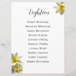 Liste der Tischnummern für gelbe Plumeria bei Hoch