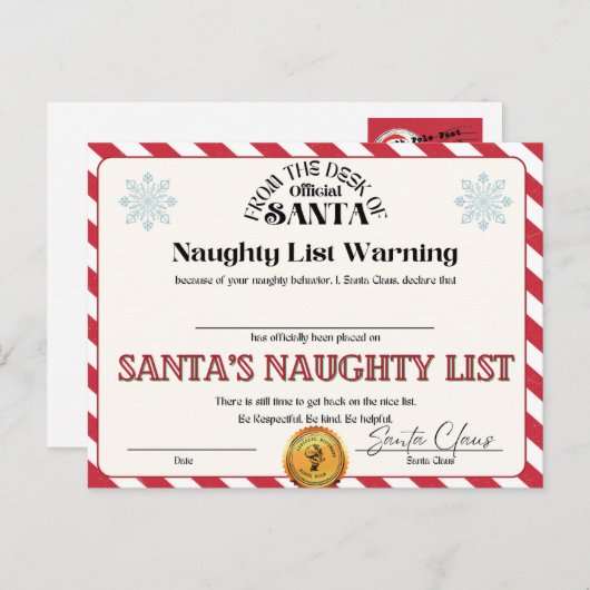 Liste der Ungläubigen des Weihnachtsmanns Postkarte (Vorne/Hinten)