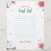 Liste der Weihnachtsgeschenke auf der Blumenliste (Vorderseite)