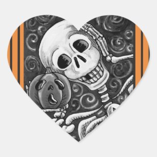 LISTEN SIE IHREN PUMPKIN, HALLOWEEN SKELETON STICK Herz-Aufkleber