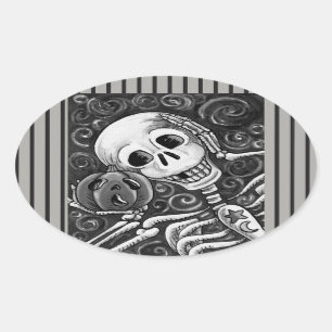 LISTEN SIE IHREN PUMPKIN, HALLOWEEN SKELETON STICK OVALER AUFKLEBER