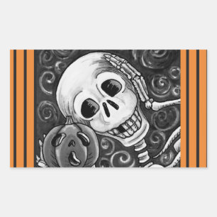 LISTEN SIE IHREN PUMPKIN, HALLOWEEN SKELETON STICK RECHTECKIGER AUFKLEBER