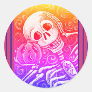 LISTEN SIE IHREN PUMPKIN, HALLOWEEN SKELETON STICK RUNDER AUFKLEBER