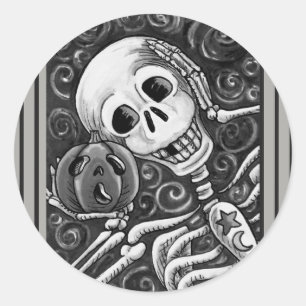 LISTEN SIE IHREN PUMPKIN, HALLOWEEN SKELETON STICK RUNDER AUFKLEBER