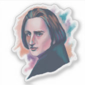 Liszt Colorful Watercolor Portrait Aufkleber (Vorderseite)