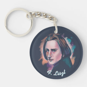 Liszt Wasserfarben-Porträt-Zitat Acrylkette Schlüsselanhänger