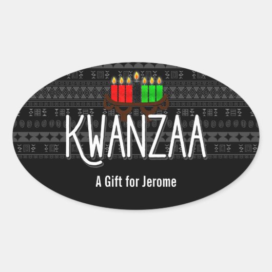Lit Candles on Kinara with Kwanzaa and Individuell Ovaler Aufkleber (Vorderseite)
