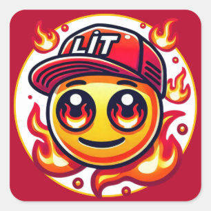 LIT Fire Emoji Urban Quadratischer Aufkleber
