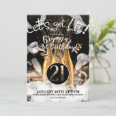Lit Gold Champagner Flaschen 21. Party Einladung (Stehend Vorderseite)