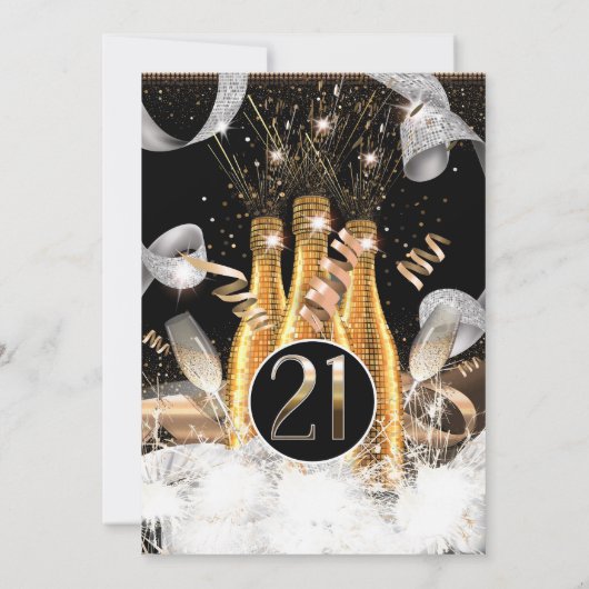 Lit Gold Champagner Flaschen 21. Party Einladung (Rückseite)